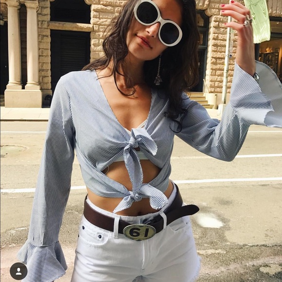 LF Tops - [lf] double-tie seer-sucker crop top